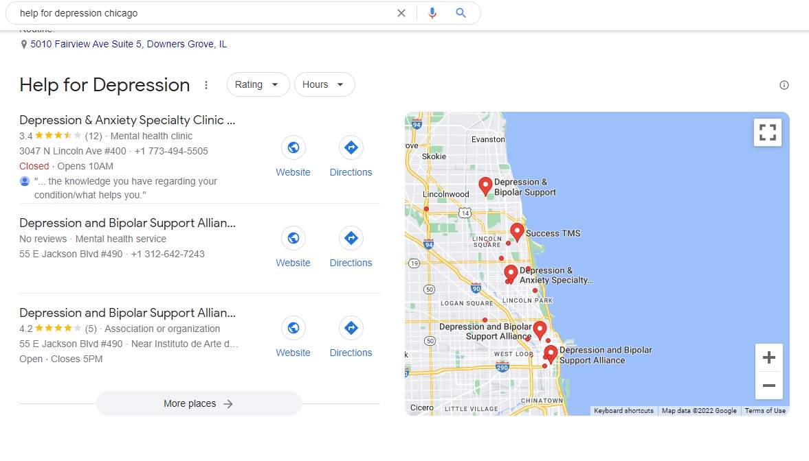 Help for Depression Chicago Google Search Maps